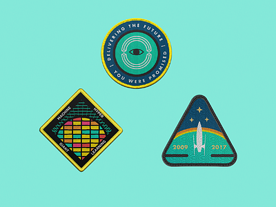 Hypergiant Mission Badges artificial intelligence badge brand branding future retro retro futurism rocket space swag