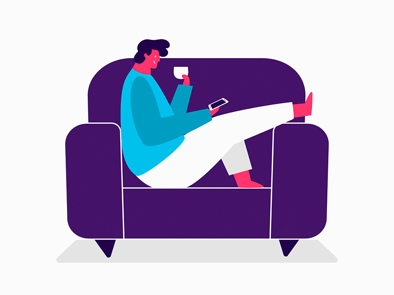 from the couch animation app cellphone coffee couch illustration motion relax sofa vector your time