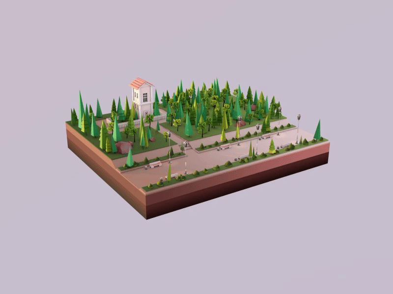 Park scene 3d 3d art animated gif animation c4d c4dart cinema4d gif illustration isometric lowpoly park