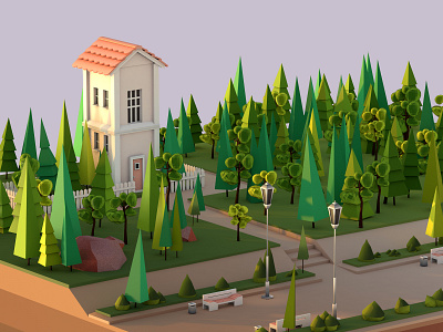 Park Scene 3d 3d art c4d c4dart cinema4d illustration isomatric isometric illustration park