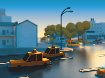 isometric town 3d c4d cinema 4d city illustration isometric lowpoly model modeling practice taxi town urban