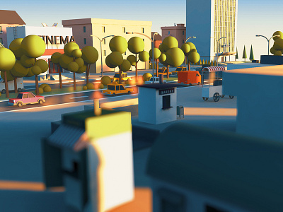 sunrise in town 3d 3d artist c4d cars cinema 4d city isometria isometrictown modeling practise sun sunrise town