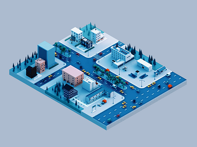 isometric town 3d 3dmodeling blue c4d cinema4d city design graphic design illustration isometric isometrictown modeling render town