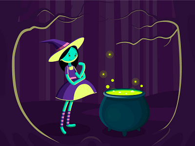 Witch forest magic pot witch