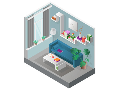 Room books isometric monstera room