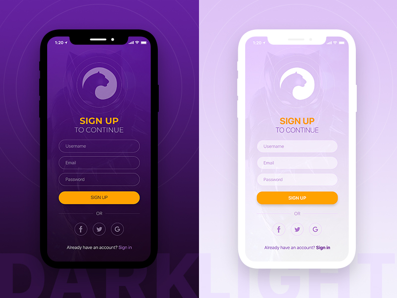 Dark&Light Signup Screen by Anton Chyrsky on Dribbble