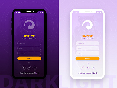 Dark&Light Signup Screen flat input interface login mobile sign in sign up signin signup ui user ux