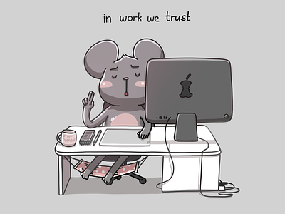 In work we trust apple character comics cute funny illustration imac job mouse work