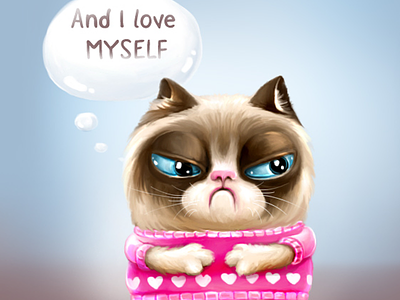 Grumpy cat on Valentine`s day cat character grumpy kitty love mem valentine wacom