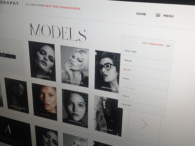 FSHN Profiles arrow drop down face fashion hover list model