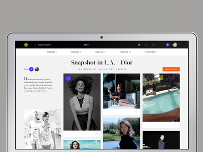 User Portfolio Page dior fashion photography pinterest polaroid portfolio prototype startup web