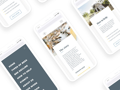 Save the Bees mobile (set 1/2) app bees branding clean concept digital endangerment environment minimal mobile modern save the bees typography ui ux web design website