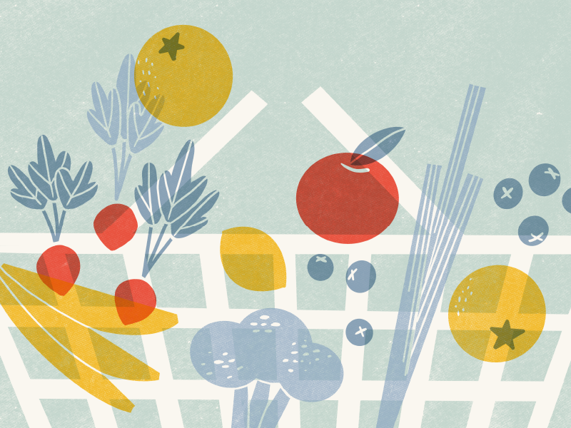 Trust in Produce procreate vector screenprint editorial illustration food midcentury midcenturymodern illustration