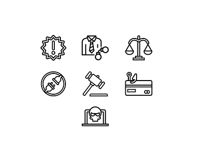Icon set bank design disruption error fraud icon icon design iconography icons icons pack iconset illustration justice legal minimal set ui vector