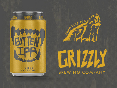 Grizzly Beer Bitten IPA bear beer branding brewery can concept identity illustrator ipa label logo mockup