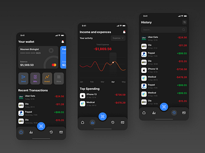 Digital Wallet Dark Mode - Mobile App