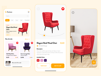 Furniture App 3d app design ar app augmented reality clean ui furniture furniture app mobile app smart app tranding ui ui design ux