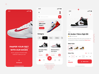 Ecommerce App for Shoes design ecommerce mobile app modern ui nike online product details product listing shoes shopping store ui design
