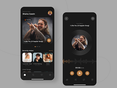 Music App Design dark dark ui mobile app music music app music player music ui kit playlist podcast song stream ui ux