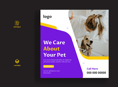 Pet care service promotional social media banner or web banner advertisement animals background banner cat design disease domestic animal health hospital media medical pets popular professional recent social media post therapy treatment vector