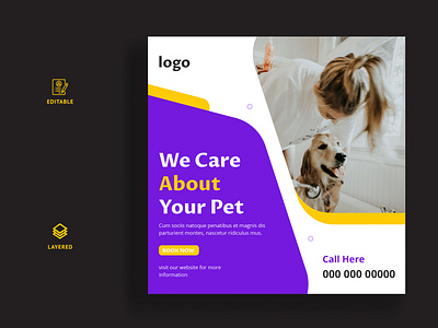 Pet care service promotional social media banner or web banner