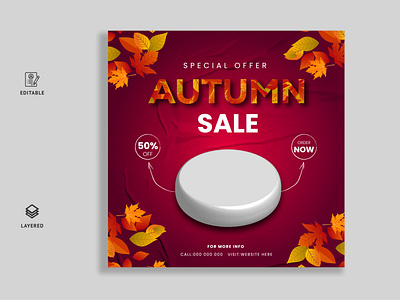 Autumn Sale Design with Falling Leaves and Lettering on Purple