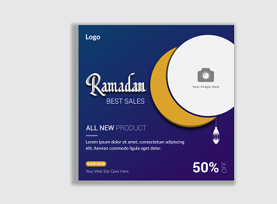 Ramadan Holiday Sales Template Hanging Lantern with Moon mosque muslim