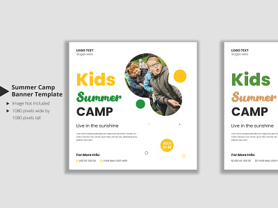 Kids summer camp social media post and web banner template multipurpose