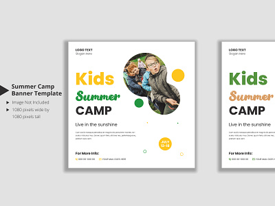 Kids summer camp social media post and web banner template