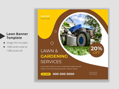 Lawn Mower Gardening Service Social Media Post And Web Banner