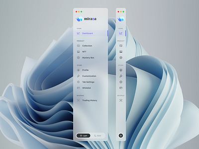 Shell Left Panel blockchain dashboard marketplace nfts sidebar ui ux win11