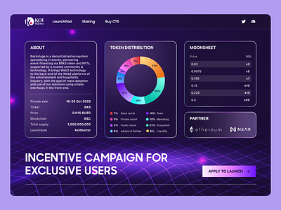 KOISTARTER - BACKSTAGE MOONSHEET campaign graphic design koistarter launchpad piechart purple ui