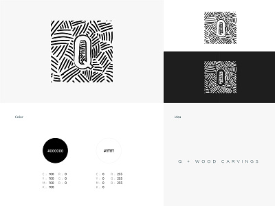 Q workshop Brand black and white branding design identity logo q typography woodcarvings workshop