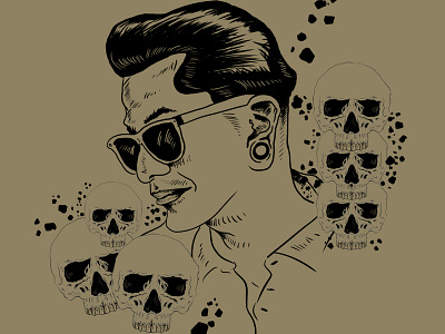 Rockabilly skull design illustration typography vector