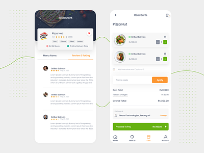 Food App - review & cart view app clean design flat ios mobile passion work typography ui ux