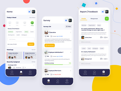 Employee Engagement - Mood, Survey, Report &Feedback app branding clean design flat icon ios lettering minimal mobile online passion work typography ui ux