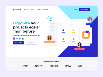 Project Management - Landing page app branding clean design flat minimal online shape layers ui ux