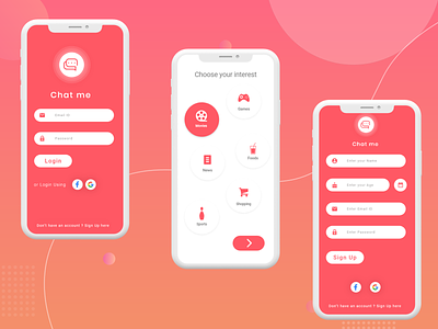 Near by Chat App - Login - Sign in - Interest Chosen app design icon mobile passion work ui ux