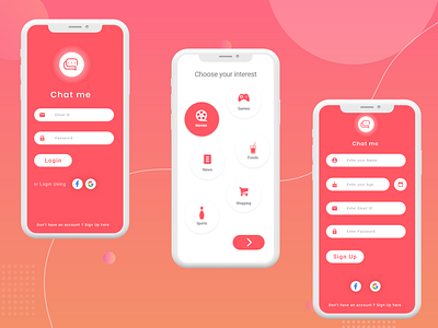 Near by Chat App - Login - Sign in - Interest Chosen