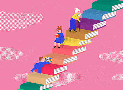 Reading all your life - readitforward books editorial illustration library website