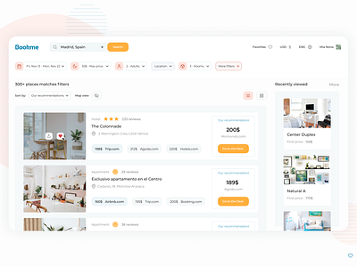 Bookme booking calendar cards desktop filters hotel app hotel booking localisation location map palette rate recommendation reviews service sort by states ui design ux design website design