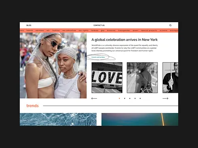 GayPress accent black lines blog desktop gay gaypride hashtag horizontal scroll minimalism online magazine palette pride space topics ux web design website website design