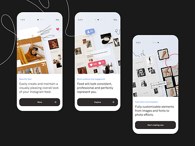 Feeds accent fashion instagram instagram feed ios ios app layouts mobile mobile app onboarding palette simple style template ux ui