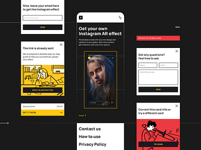 popular accent ar effect cards illustraion instagram lines masks mobile mobile design mobile first pages palette popup simple states swipe ui ux website yellow