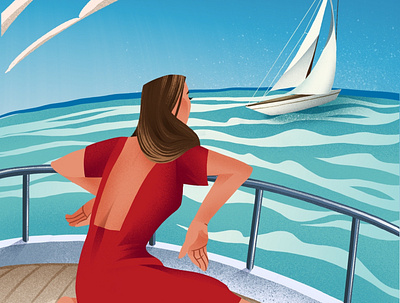 Sea art flat girl illustration ocean procreate procreate art red dress sailboat sailing sea summer textures wind yacht