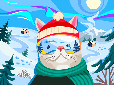 Snowboarder cat art cat character coloring book flat illustration snowboarder vector winter