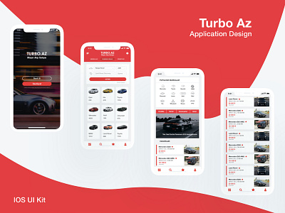 "Turbo Az" Car Buying App | IOS UI Kit app application car design red ui uiux ux webdesign