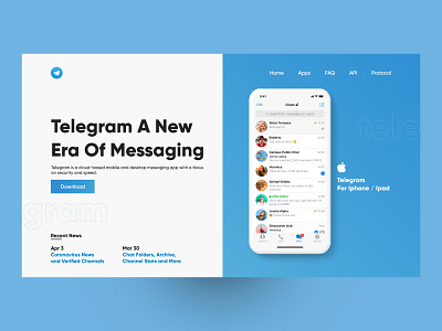 Telegram Messenger Website Re-Design chat chat ui clean design home page ipad iphone landing landing page message app messenger minimal telegram ui ui ux ui ux design user interface web design website website design