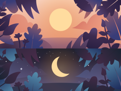 Day and Night day design flat illustration moon night plants sun vector
