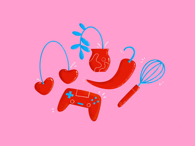 Things That Make Me Happy #2 cherries chili colorful colors colours cooking drawing food funky icon icons illustration object pink procreate vector